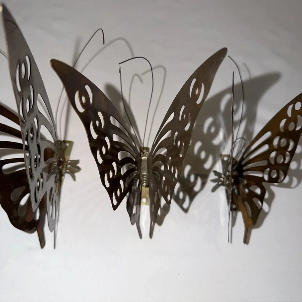 Vintage MCM Set of‎ 3 Brass Butterfly Wall Hangings